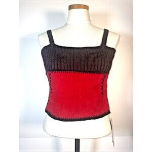 Vintage Guess Jeans Suede Festival Top Y2K 90’s NWT Red Suede Brown Tie Back Med